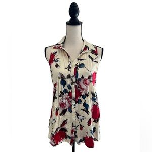 Umgee Floral Print Long Tank Blouse Button Down